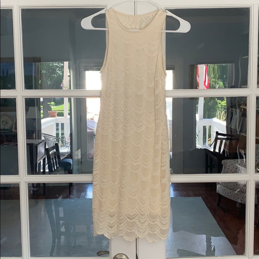 Creamy/white stretchy Mini Lace Dress